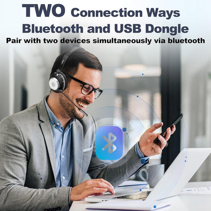 Wantek 882BT Bluetooth Headset mit Mikrofon und Ladestation