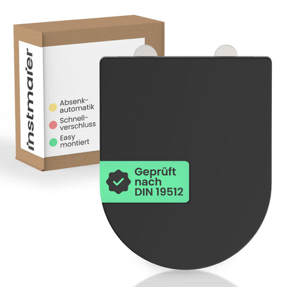 instmaier Helma WC-Sitz aus Duroplast, Absenkautomatik, D-Form, schwar mit matter Oberfläche
