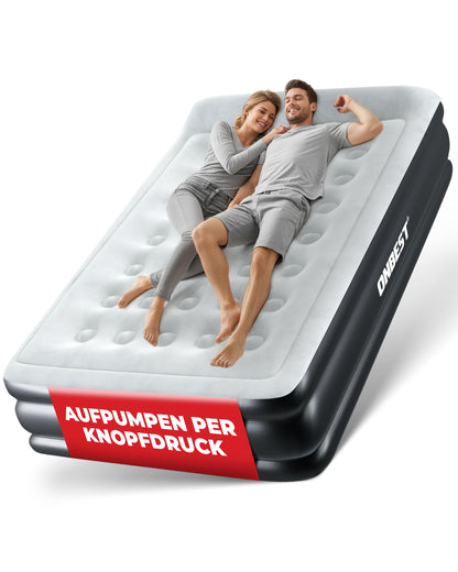 Onbest Luftbett selbstaufblasend für 2 Personen mit Pumpe schwarz, beflockte Liegefläche, integriertes Kopfkissen