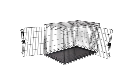 Amazon Basics Hundekäfig Metalldraht faltbar Doppeltür schwarz 122 cm, Hundebox für den Innenbereich
