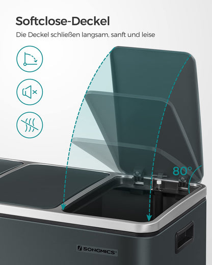 SONGMICS LTB54GS Mülleimer Küche, 3 x 18 L Treteimer, grüngrau