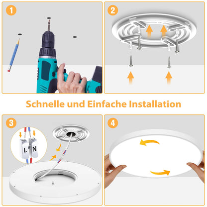 OUILA LED Deckenleuchte flach rund 40cm 36W 3000K IP44 warmweiss