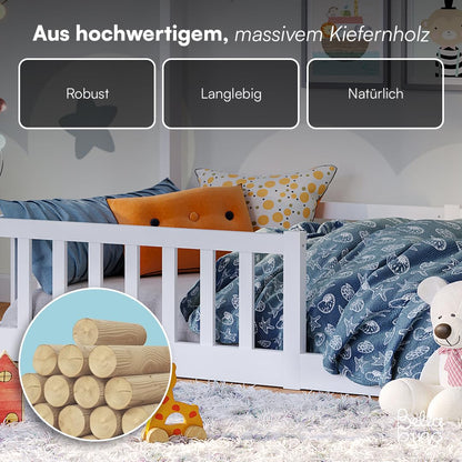 Bellabino Bia Montessori Hausbett – 90x200 cm Kiefer Weiss