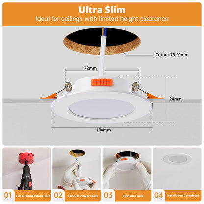 wowatt LED Einbaustrahler Dimmbar IP44 Ultra Flach 7W – 20er