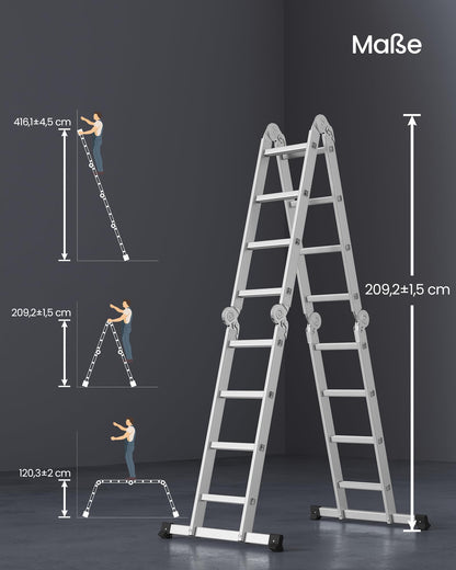 SONGMICS GLT046E01 Alu-Mehrzweckleiter - 4x4 Stufen silbern