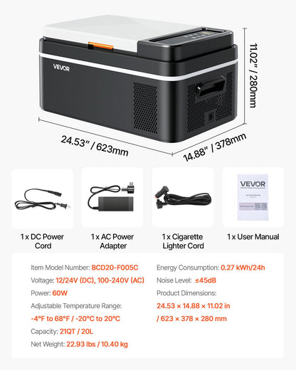 VEVOR Kompressor Kühlbox EB18-C, 20 L, 12/24 V, App-Steuerung