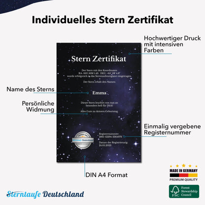 Sterntaufe Deutschland Sterntaufe Set mit Zertifikat und Sternkarte