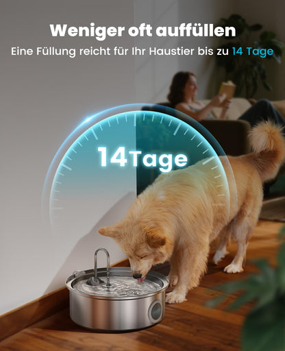 oneisall Trinkbrunnen für Hunde 7L, Edelstahl mit LED und Filter
