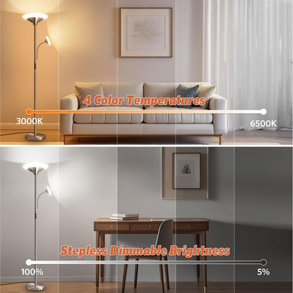 BBHome Stehlampe Deckenfluter LED dimmbar Leselampe - Silber