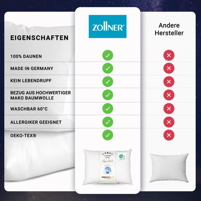 ZOLLNER 2er Set Deluxe Daunenkissen - 100% Daunen 40x40cm