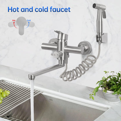 Wandarmatur Küche drehbar Spritzpistole Edelstahl gebuerstet