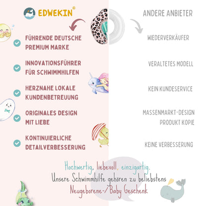 EDWEKIN Baby Schwimmring Leonie mit Eltern-Zugleine und UPF50+