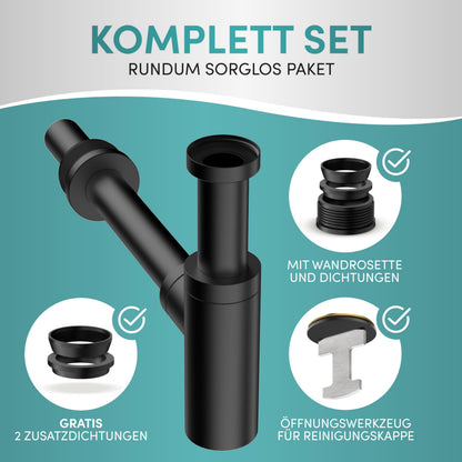 Engelbach Design Siphon Waschbecken Schwarz mit Reinigungsöffnung