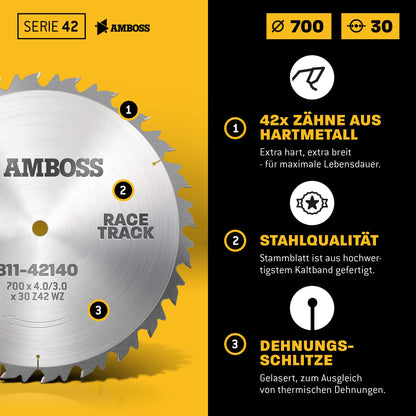 Amboss Werkzeuge HM Kreissägeblatt Brennholz - 700x30 Z42 WZ