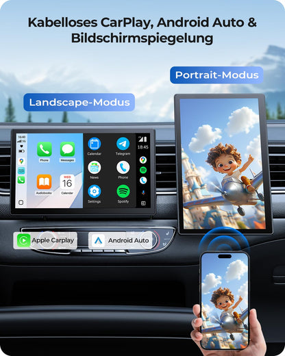 Krunia 9 Zoll Drahtloses CarPlay & Android Auto Display - tragbar