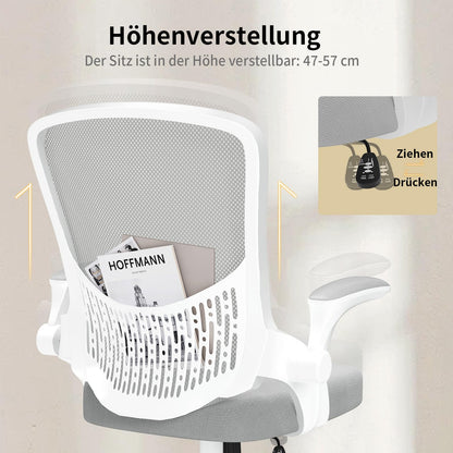 naspaluro Ergonomischer Bürostuhl Mesh - Grau, Klapparmlehnen