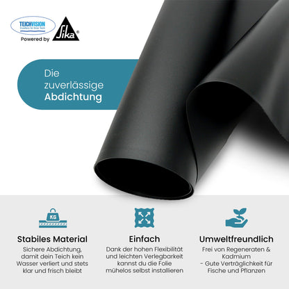 TeichVision PVC Teichfolie schwarz 0,5 mm 4 x 3 m UV-stabil