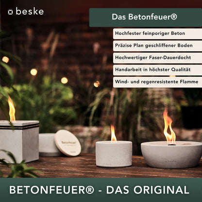 Beske-Manufaktur Design Betonfeuer Outdoor Kerze Dauerdocht 13x13x13cm