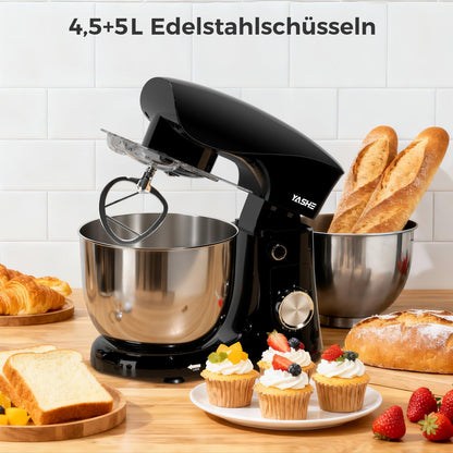 YASHE Küchenmaschine SM-2548A, 1500 W Knetmaschine mit 2 Schüsseln