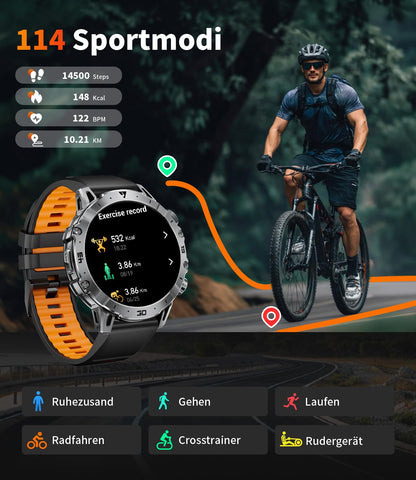 LIGE Smartwatch Herren EF18-A mit Telefonfunktion, IP68, Schwarz