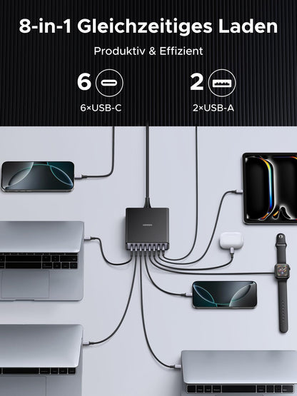 UGREEN 200W GaN USB C Ladestation - 8-Port Desktop PD Netzteil
