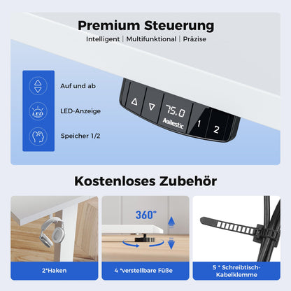 Agilestic Elektrischer Steh-Sitz Schreibtisch 100x60 cm Weiss
