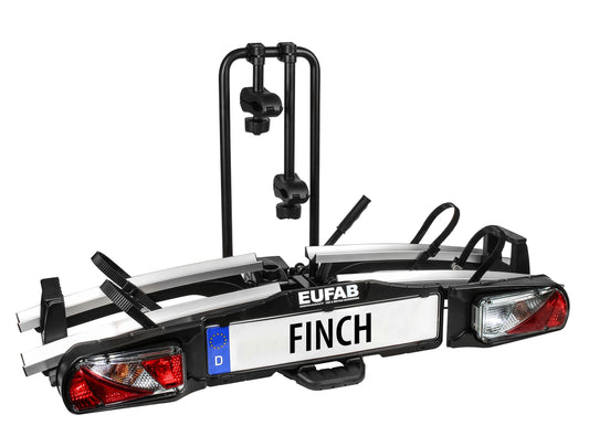 EUFAB FINCH 11584 Anhängerkupplung Fahrradträger für 2 Fahrräder, schwarzer Plattformträger. Transportiert Fahrräder am Heck. 