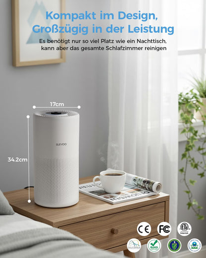 Slevoo BS-20 Luftreiniger mit H13 HEPA Filter für Räume bis 102 m²