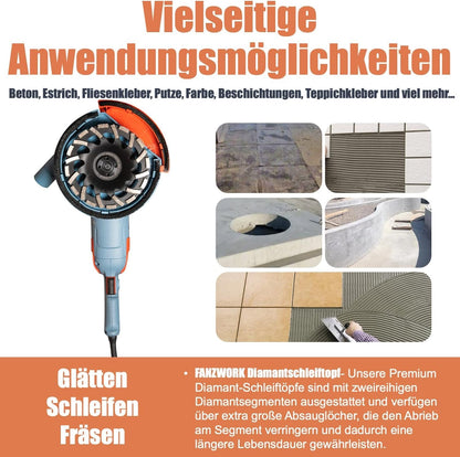 FANZWORK 1750W 180mm Betonschleifer – Komplettset mit Absaugung