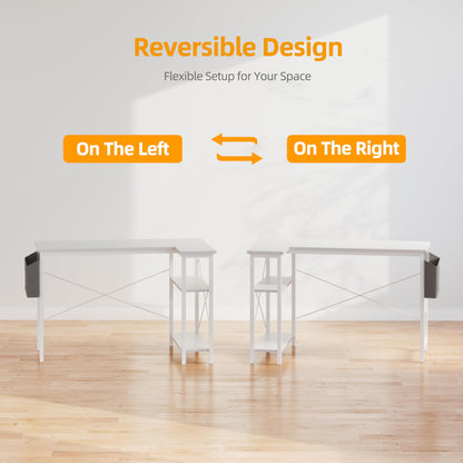 BEXEVUE L-förmiger Gaming Tisch 120x70 cm – Weiss, umkehrbar