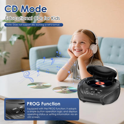 Gueray B-03 Tragbarer CD-Player Boombox mit UKW-Radio, Schwarz