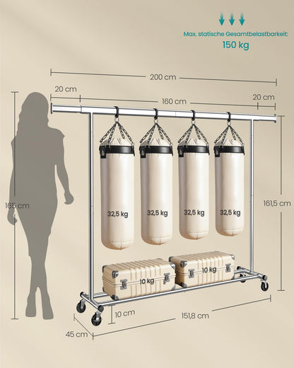 SONGMICS Kleiderständer auf Rollen Schwerlast - Silbern HSR175E01
