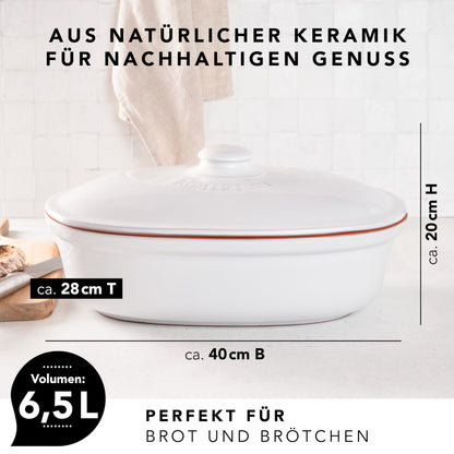 Römertopf Brottopf 6.5L weiss ovaler Brotbehälter Keramik