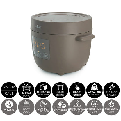 Yum Asia Tsuki Mini-Reiskocher 0.45L Keramikschüssel - Pebble Grey