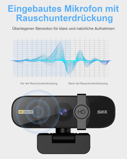 SIIIX 4K/60FPS USB Webcam - Für PC und Videoanrufe