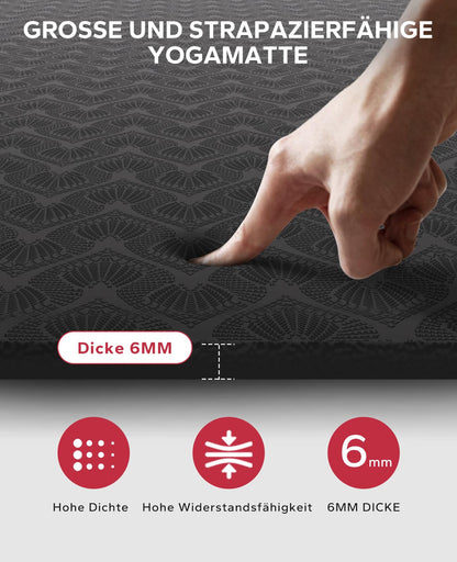 HAPBEAR Yogamatte XXL rutschfeste Fitnessmatte - TPE Schwarz