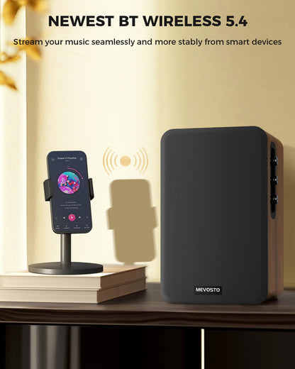MEVOSTO Aktive Bluetooth Regallautsprecher - Holzoptik
