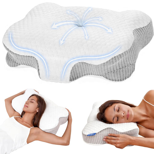 Dozion Nackenkissen Memory Foam, ergonomisches Kopfkissen MI-1001, Konturform mit 3D-Mesh-Bezug