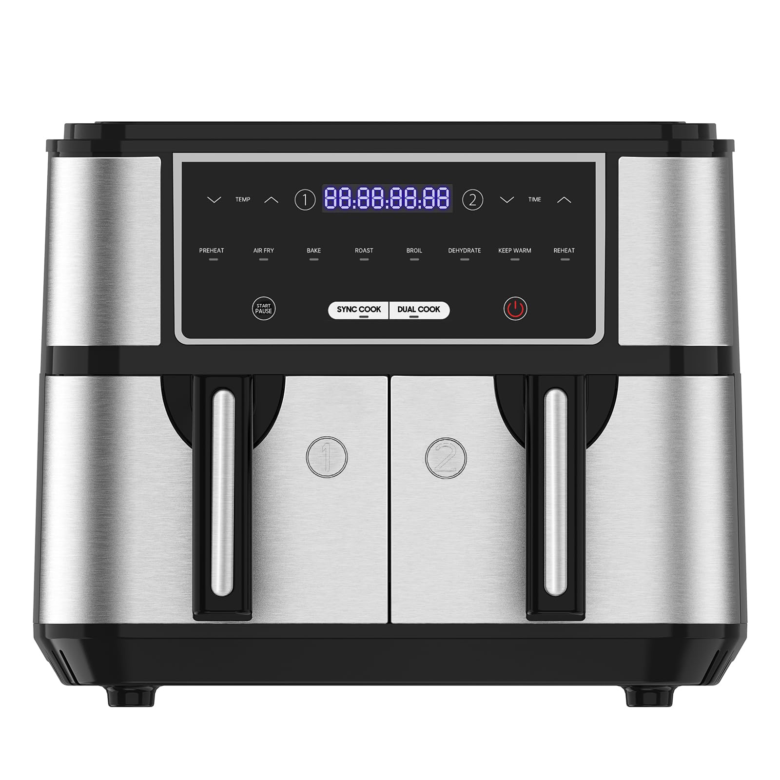 Dual Zone Heissluftfritteuse - Doppelkammer 10L Airfryer mit 2 Körben. Kompaktes Gerät mit zwei Zonen für simultanes Kochen.
