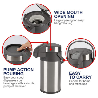 Olerd Pump-Thermoskanne Kaffeespender 4,0L - Silber Edelstahl