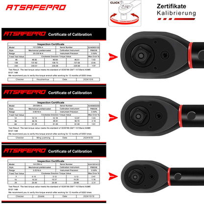ATsafepro Drehmomentschlüssel Set 1/4 3/8 1/2 Zoll, 3-230 Nm, 72 Zähne
