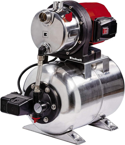 Einhell GC-WW 1250 NN Hauswasserwerk. Edelstahlgerät mit Pumpe und Druckbehälter. Fördert Wasser zur Garten- und Hausversorgung.