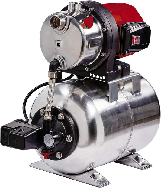 Einhell GC-WW 1250 NN Hauswasserwerk. Edelstahlgerät mit Pumpe und Druckbehälter. Fördert Wasser zur Garten- und Hausversorgung.