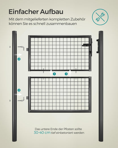 SONGMICS Gartentor Doppeltor aus Stahl, abschliessbar, 106 x 100 cm