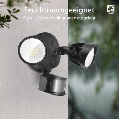Philips LED Strahler Aussen mit Bewegungssensor, 3000 lm, 2 Köpfe