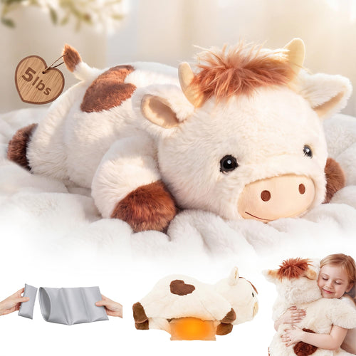 Mewaii Gewichtetes Kuh Plüschtier mit Wärmekissen, 2,3 kg, 58 cm – weicher Plüsch in Kuh-Optik