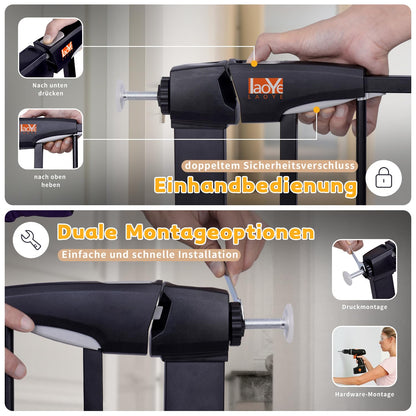 LAOYE Treppenschutzgitter ohne Bohren, 92 cm hoch, 75-124 cm, schwarz