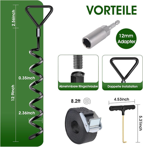 Payivsve Bodenanker Trampolin 8er-Set, Erdanker mit Gurten aus schwarz beschichtetem Metall