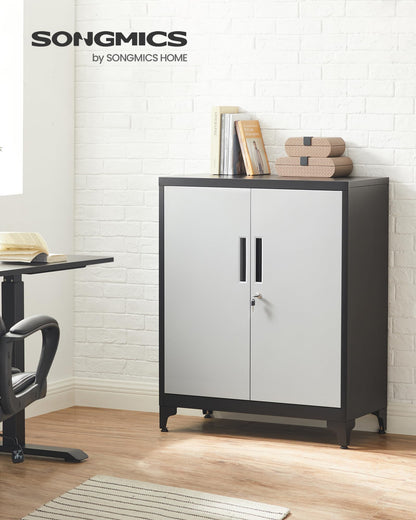 SONGMICS Aktenschrank OMC013S01 – Stahlschrank Silbern-Mattschwarz
