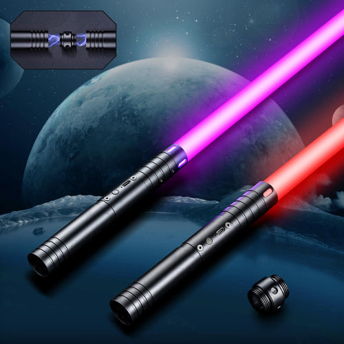 MozkeTo19 Lichtschwert 2er-Set, RGB 15 Farben, USB-C, 4 Modi – Aluminiumgriff, leuchtende Klinge